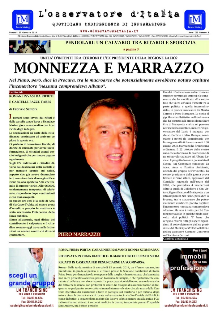 L'osservatore d'Italia edizione del 17 Gennaio 2014